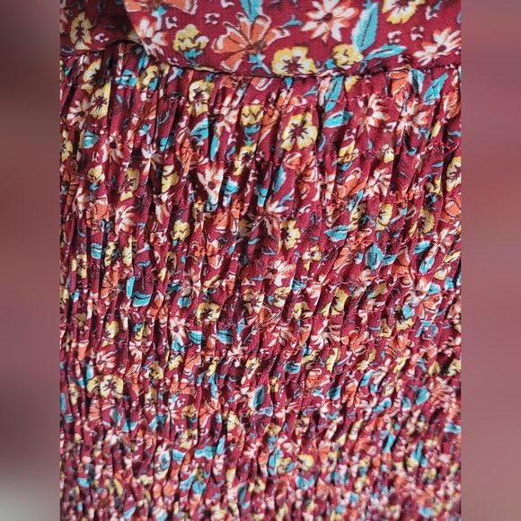 Rowa Red Floral Long Sleeve Dress, Smocked Detail| Size L - Picture 4 of 10